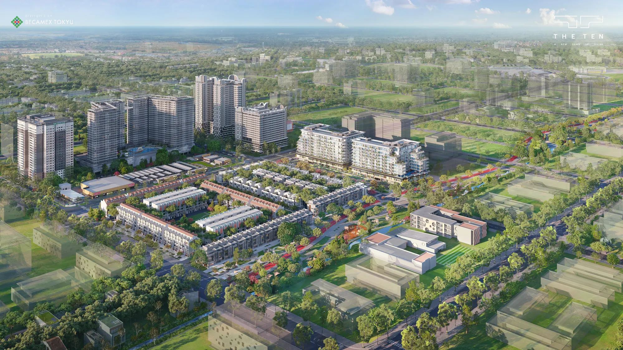 Phối cảnh tổng thể The TEN giữa khu MIDORI PARK